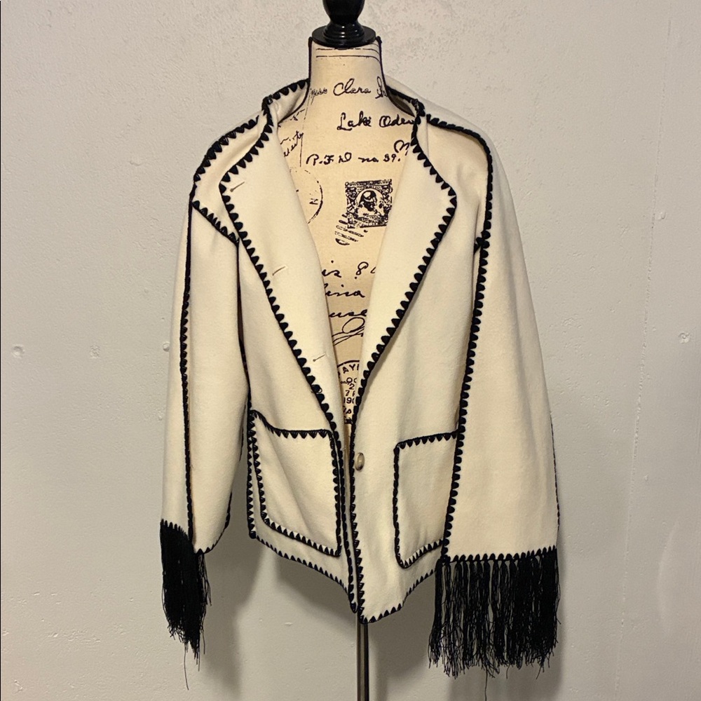 Elegant White Jacket with Black Trim